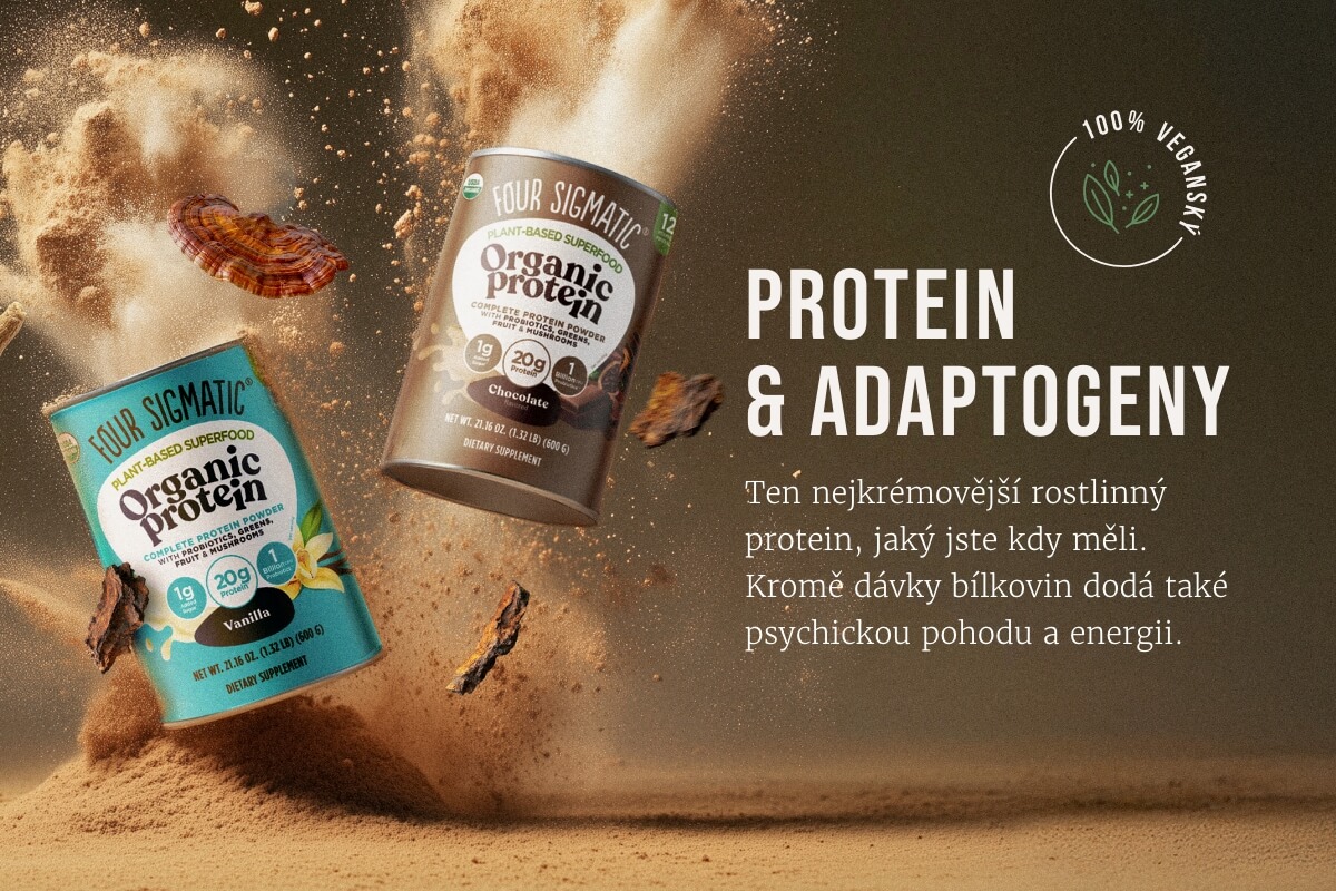 Rostlinný proteinový prášek s funkčními houbami a adaptogeny v krémové čokoládové příchuti