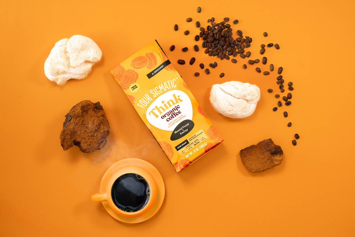 Prvotřídní mletá káva Arabica s funkční houbou Lion’s Mane a Chaga pro podporu soustředění a myšlení